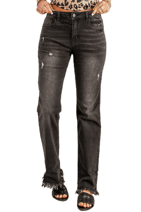 Raw Hem Straight Leg Jeans